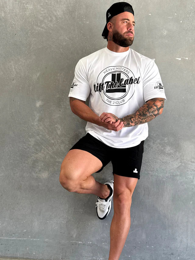 VARSITY TEE - WHITE W BLK LOGO